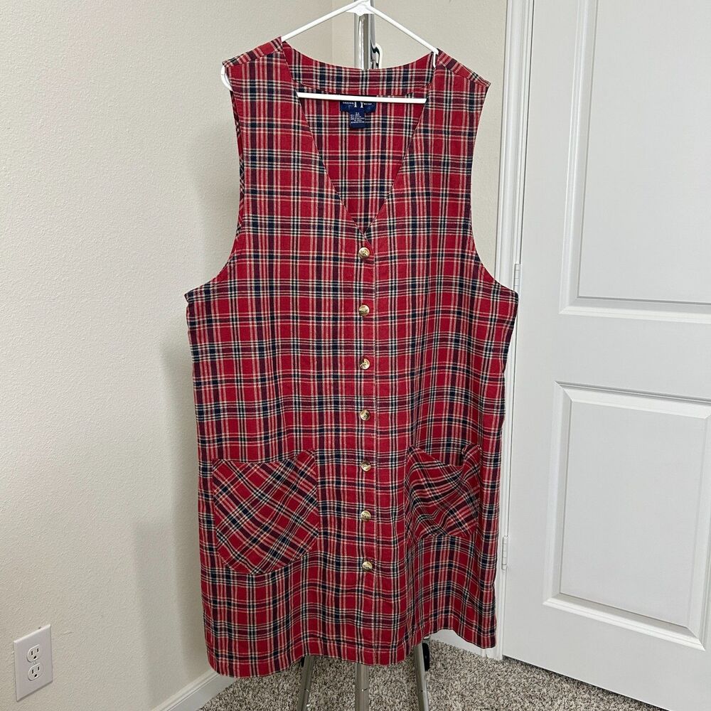 VTG TY Wear Dress 2X Red Pockets Plaid Jumper Preppy Dark Academia CabinCore
